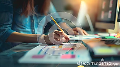 Generative AI Woman designer create website design wireframe Sketch prototype framework layout future design proje Stock Photo