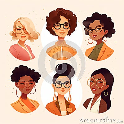 Generative AI Women avatar set- Cartoon Illustration