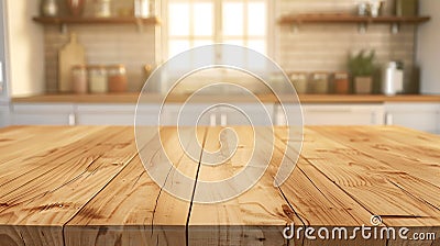 Generative AI Wood table top on blur kitchen counter roombackgroundFor montage product display or design key visua Stock Photo