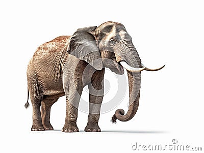 Generative IA illustration of a adult male elefant isolated on white Cartoon Illustration