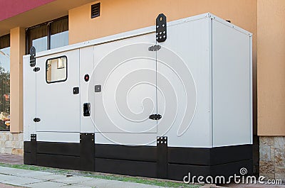 Generator house support for emergency electric power. Stock Photo