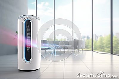 generic air purifier or AC controller unit mockup with modern bright Livingroom background,Generative AI Stock Photo