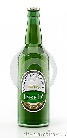 Generic beer bottle isolated on white background. 3D illustration Cartoon Illustration