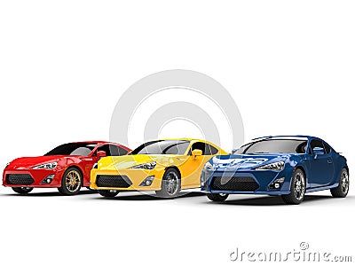 Generic cars - red, yellow and blue colors Stock Photo