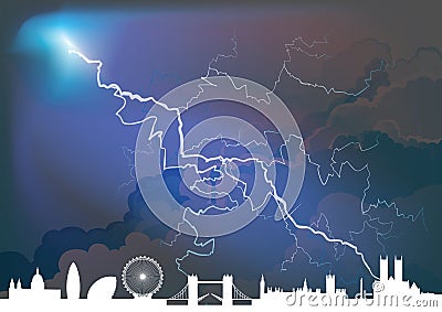 Generic cityscape with thunderstorm Vector Illustration