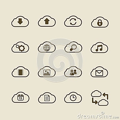 Generic cloud computing iconset, contour flat Vector Illustration