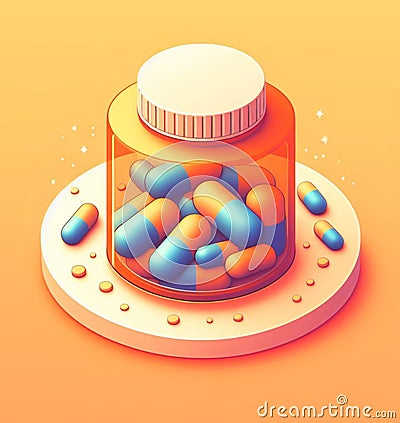 generic colourful capsules pills medicines prescriptions and supplements on dark orange background Stock Photo
