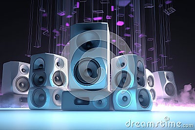 generic design of loudspeakers Party concert or home theater Audio stereo system with design elements and copy space, mixed Cartoon Illustration