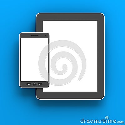 Generic digital tablet and smartphone against blue Stock Photo