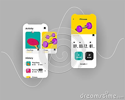 Generic and fictional user interface for fitness application with different workouts 3d isometric illustrations and timer with Cartoon Illustration