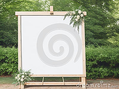 A generic flower or roses store display welcome window with a mockup of a blank, clean signboard seen from the street. Stock Photo