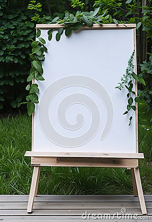 A generic flower or roses store display welcome window with a mockup of a blank, clean signboard seen from the street. Stock Photo