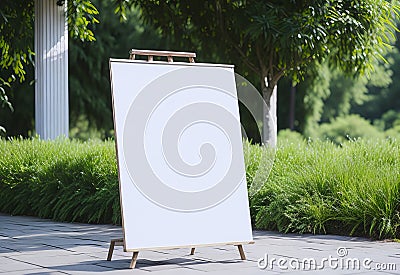 A generic flower or roses store display welcome window with a mockup of a blank, clean signboard seen from the street. Stock Photo