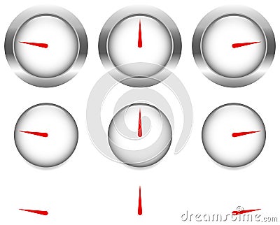 Generic gauges, dials with red clock hand, pointer Vector Illustration