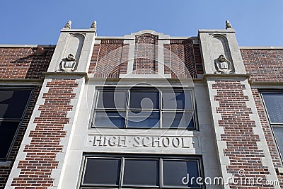 Generic High School Facade Close-Up Stock Photo