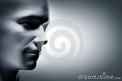 Generic human man face, profile side. Futuristic Stock Photo