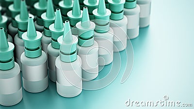 Generic nasal spray bottles ina row. 3D illustration Cartoon Illustration