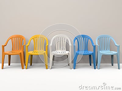 Generic plastic chairs - warm and cold colors Stock Photo