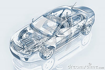 Generic sedan car detailed cutaway representation. Stock Photo