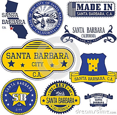 Generic stamps and signs of Santa Barbara city, CA Vector Illustration