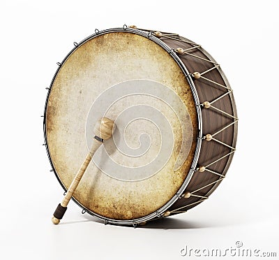 Generic traditional Ramadan drum and stick isolated on white background. 3D illustration Cartoon Illustration