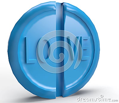 Generic viagra pill abstract in blue color and the word love Stock Photo