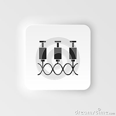 Genes, syringe. Bioengineering neumorphic style vector icon. Biotechnology for health, researching. Molecular biology Stock Photo
