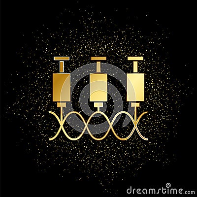 genes, syringe gold icon. Vector illustration of golden particle background Cartoon Illustration