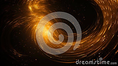 Genesis. Abstract gold lines on black background. Futuristic technology style. Elegant background for business tech presentations. Stock Photo