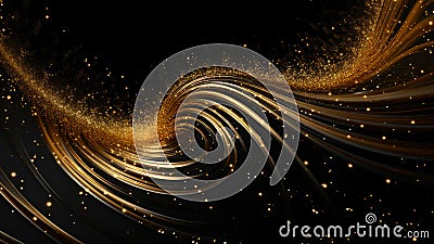 Genesis. Abstract gold wave with glitter on black background. 3d render illustration Cartoon Illustration