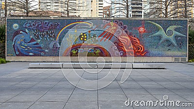 `Genesis, The Gift of Life` by Mexican artist Miguel Covarrubias at the entrance to the Dallas Museum of Art. Editorial Stock Photo