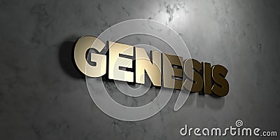 Genesis - Gold sign mounted on glossy marble wall - 3D rendered royalty free stock illustration Cartoon Illustration