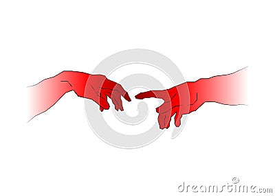 Genesis Hands, Touch of god. Spirituality. Sketch drawing illustration isolated or white background Vector Illustration