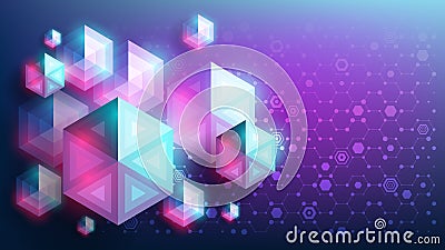 Abstract vector geometric background. Glowing colorful hexagons in the shape of diamonds. Vector Illustration