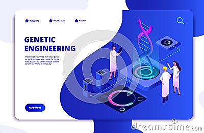 Genetic concept. DNA nanotechnology biochemistry and human genome DNA engineering. Molecular biology 3d vector landing Vector Illustration