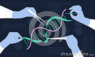 Genetic engineering concept, baby genetics edit. Human dna crispr editing, biotechnology gene analysis. Scientist Vector Illustration