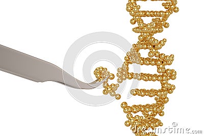 Genetic engineering and gene manipulation concept tweezers is replacing part of a dna molecule. 3D illustration Cartoon Illustration