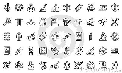 Genetic engineering icons set, outline style Vector Illustration