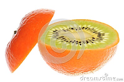 Genetic engineering - kiwi inside of atangerine Stock Photo