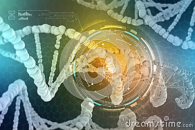 Genetic Engineering. The study of the structure of DNA and RNA, the introduction of changes at the gene level. Modern medical rese Cartoon Illustration