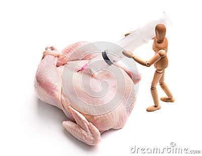 Genetic injection into raw chicken isolated Stock Photo