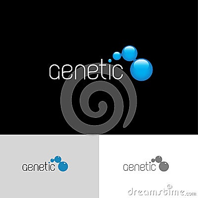 Genetic logo. Blue glossy cells, isolated on a dark background. Vector Illustration