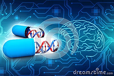 Genetic Medicine with DNA isolated in digital background. 3d render Stock Photo