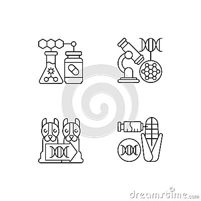 Genetic modification linear icons set Cartoon Illustration