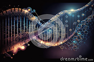 genetic programming system, with view of dna strand and coding visible Stock Photo