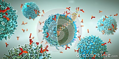 Genetically engineered chimeric antigen receptor immune cell with implanted mrna gene strand Cartoon Illustration