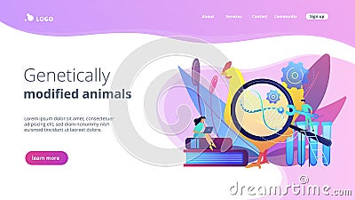 Genetically modified animals concept landing page. Vector Illustration
