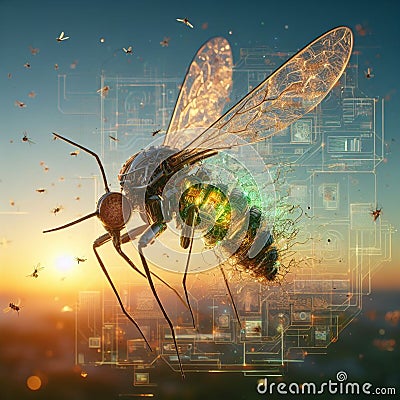 genetically modified macro closeup of nano robot engineered weapon mosquito in action concept design Stock Photo