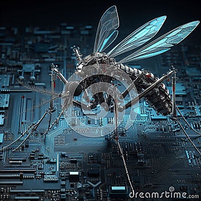 genetically modified macro closeup of nano robot engineered weapon mosquito in action concept design Stock Photo
