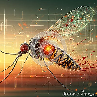 genetically modified macro closeup of nano robot engineered weapon mosquito in action concept design Stock Photo